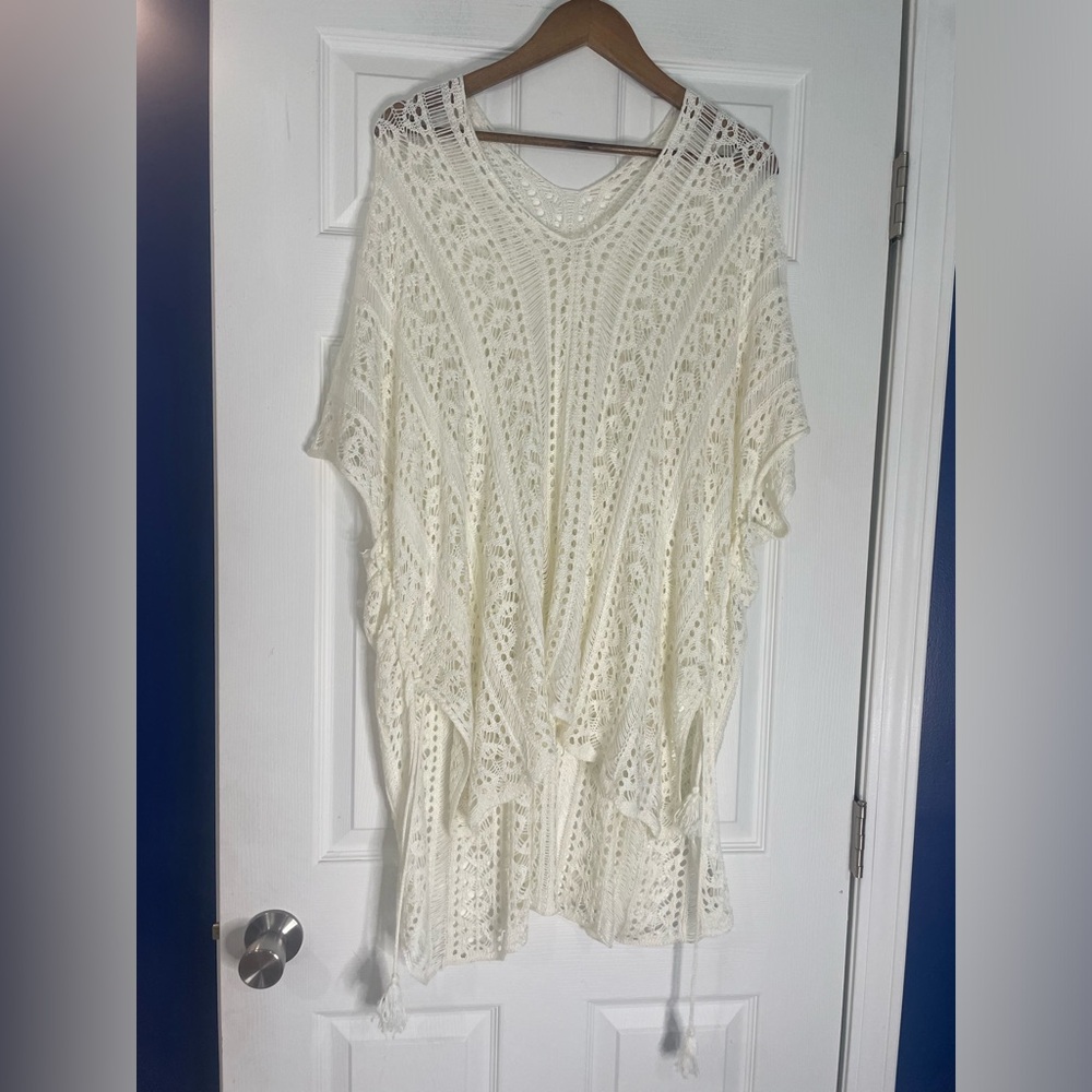 ivory crochet swimsuit beach cover-up - One Size